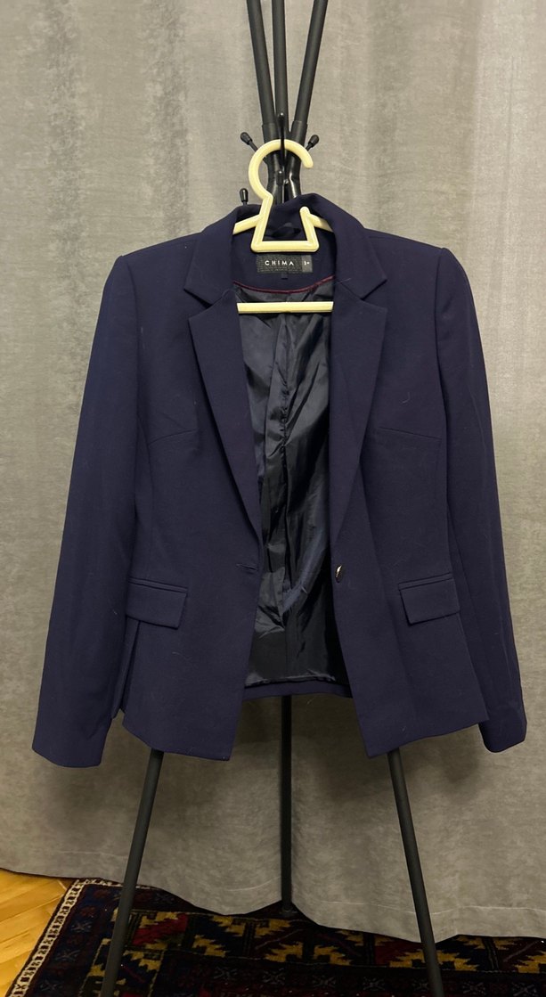 Düğmeli Koyu Mavi Kadın Blazer Ceket - Görsel 2