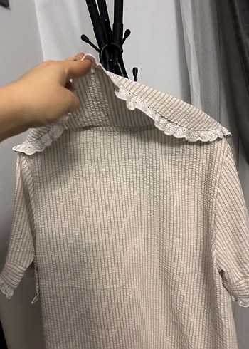 Bej Nakışlı Keten Bluz - Görsel 7