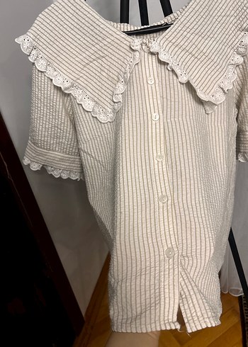 Bej Nakışlı Keten Bluz - Görsel 6