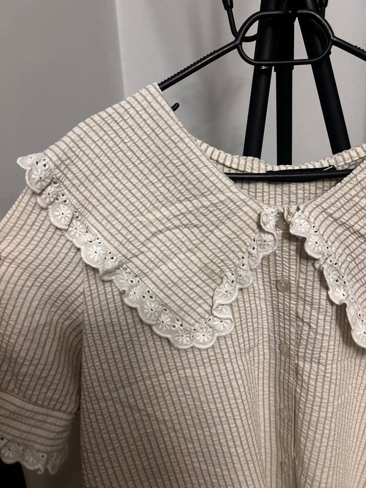 Bej Nakışlı Keten Bluz - Görsel 5