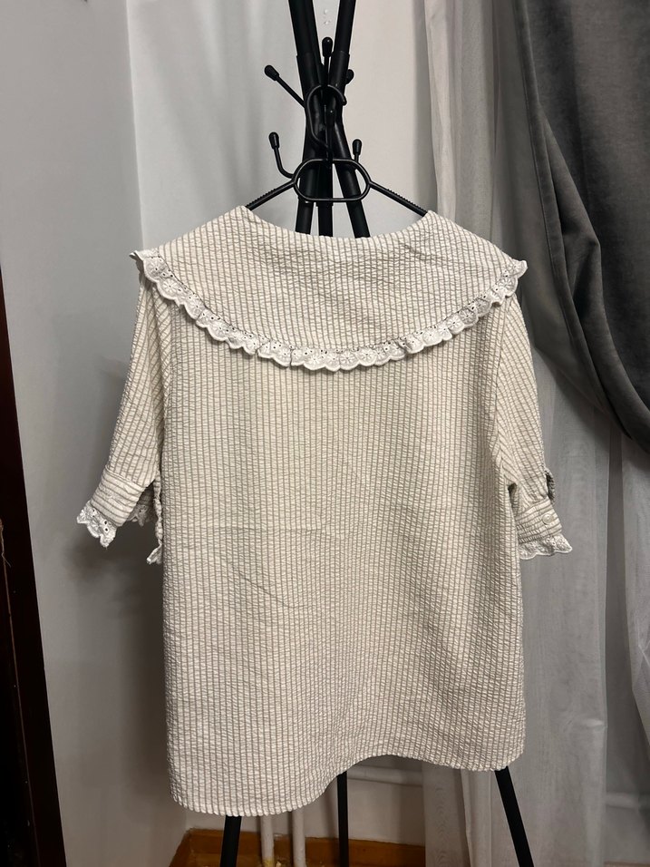 Bej Nakışlı Keten Bluz - Görsel 3