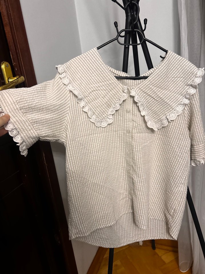 Bej Nakışlı Keten Bluz - Görsel 2