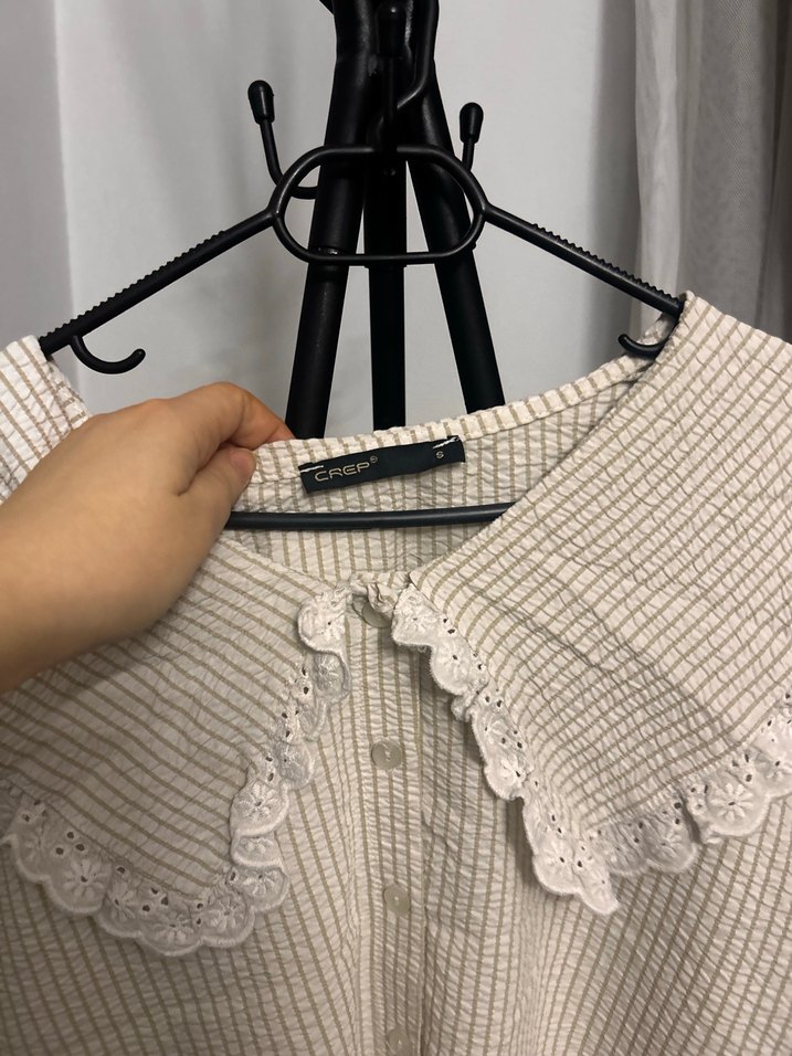 Bej Nakışlı Keten Bluz - Görsel 4