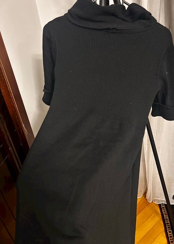 Siyah Uzun Triko Yüksek Yakalı Elbise - Görsel 3