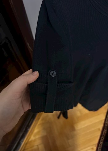 Siyah Uzun Triko Yüksek Yakalı Elbise - Görsel 6