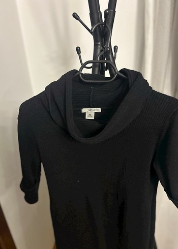 Siyah Uzun Triko Yüksek Yakalı Elbise - Görsel 5