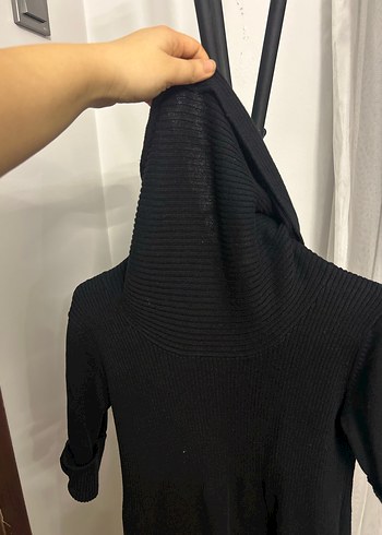 Siyah Uzun Triko Yüksek Yakalı Elbise - Görsel 8