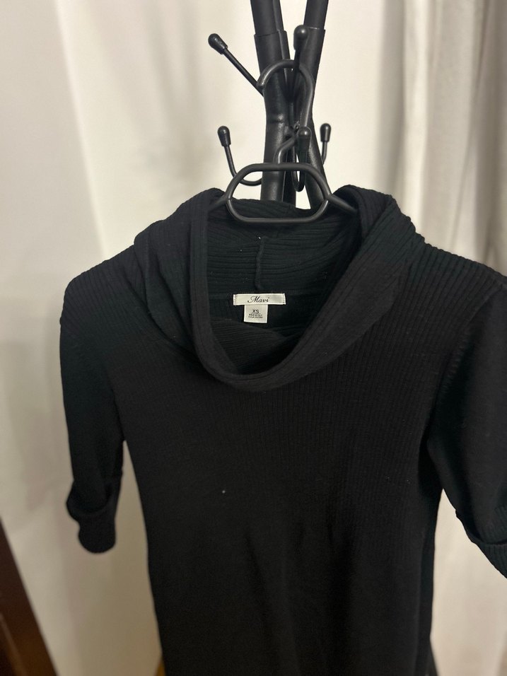 Siyah Uzun Triko Yüksek Yakalı Elbise - Görsel 5