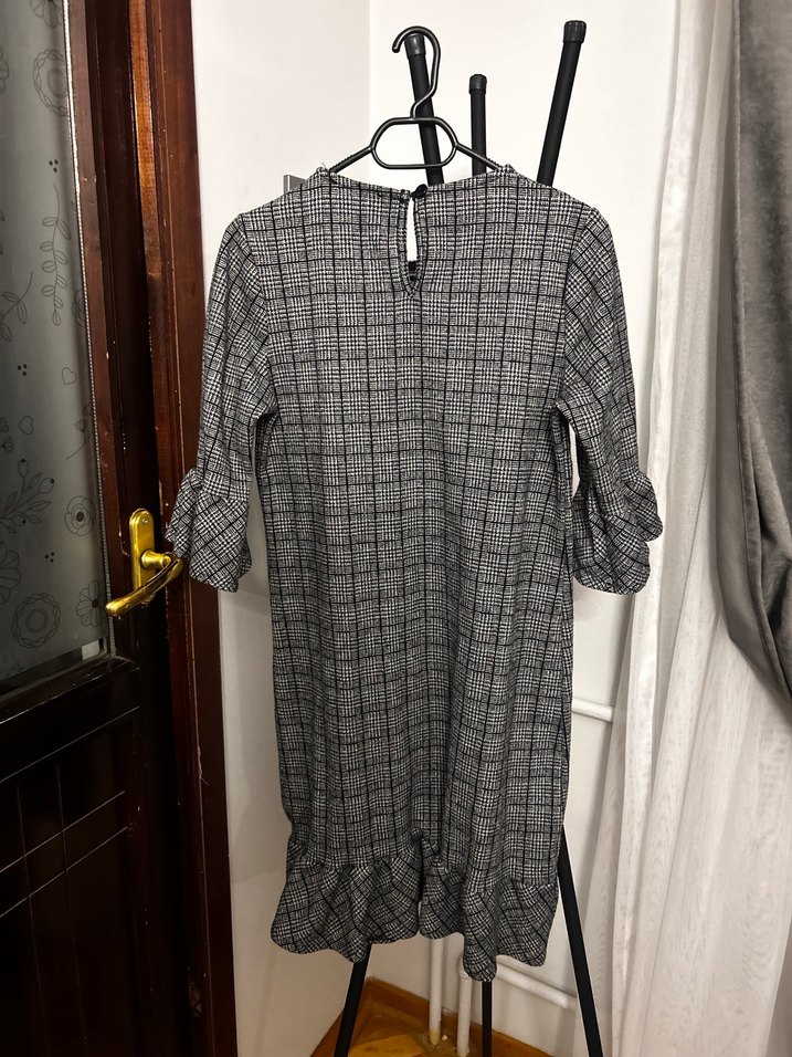 Gri Ekose Desenli Midi Elbise - Görsel 4