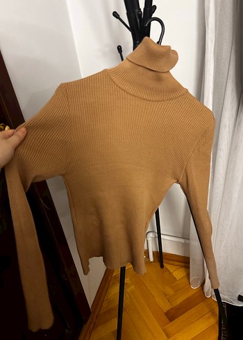 Camel Kadın Boğazlı Triko Kazak - Görsel 3