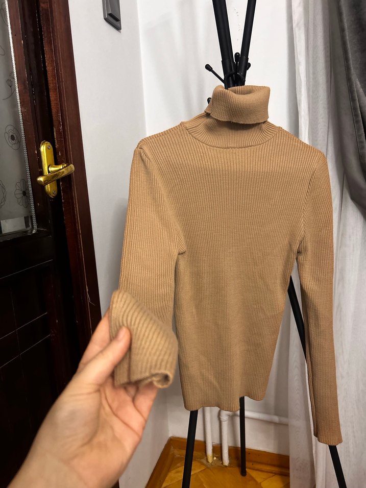 Camel Kadın Boğazlı Triko Kazak - Görsel 2