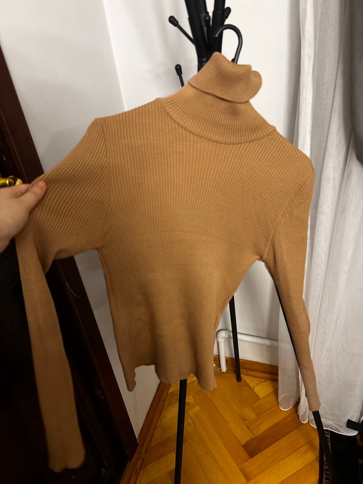 Camel Kadın Boğazlı Triko Kazak - Görsel 3
