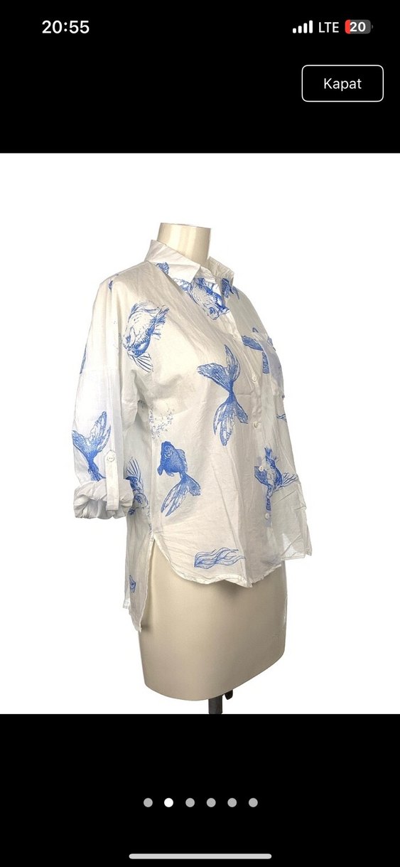 Mavi Desenli Bağlama Detaylı Pamuklu Gömlek - Görsel 2