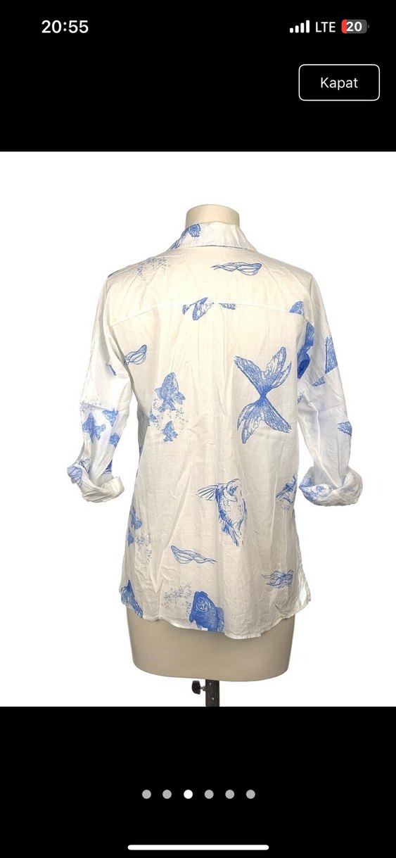 Mavi Desenli Bağlama Detaylı Pamuklu Gömlek - Görsel 3