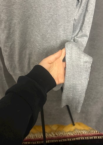 Gri Kadın Keten Uzun Kollu Triko - Görsel 6