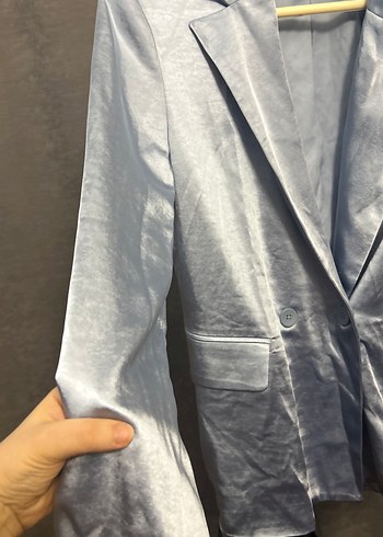 Bebe mavisi Saten Kadın Blazer Ceket - Görsel 2