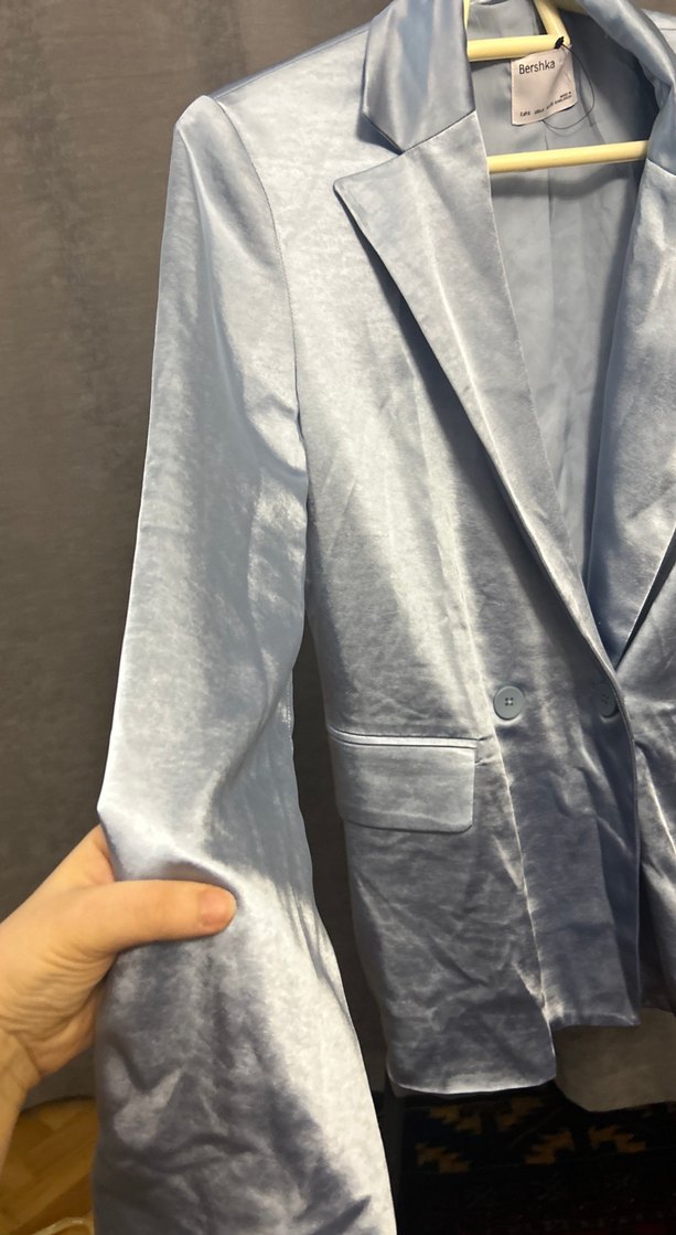 Bebe mavisi Saten Kadın Blazer Ceket - Görsel 2