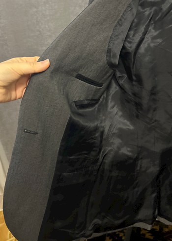 Kadın Gri yün Kumaş Düğmeli Blazer Ceket - Görsel 2