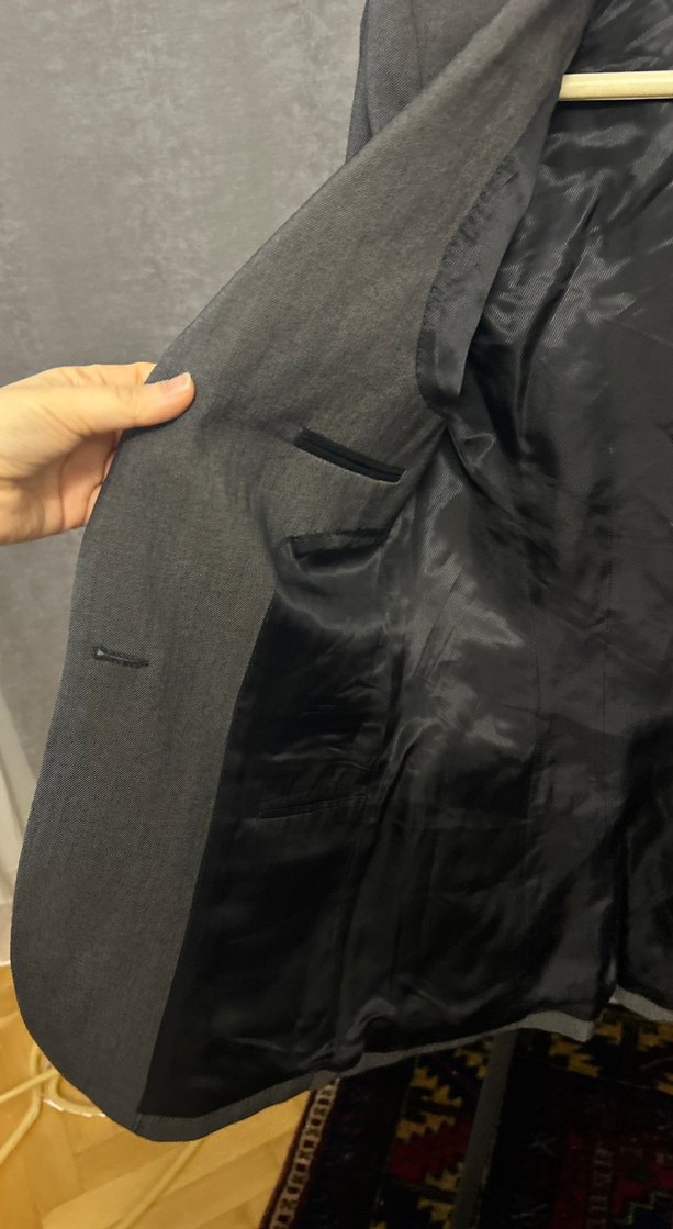 Kadın Gri yün Kumaş Düğmeli Blazer Ceket - Görsel 2