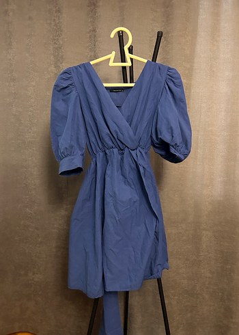 Kemerli V Yaka Lacivert Mini Elbise - Görsel 6