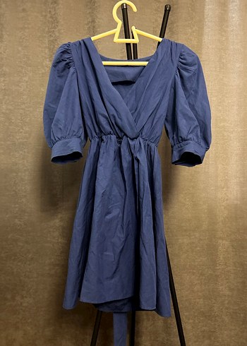 Kemerli V Yaka Lacivert Mini Elbise - Görsel 7