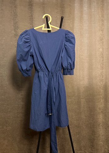 Kemerli V Yaka Lacivert Mini Elbise - Görsel 5