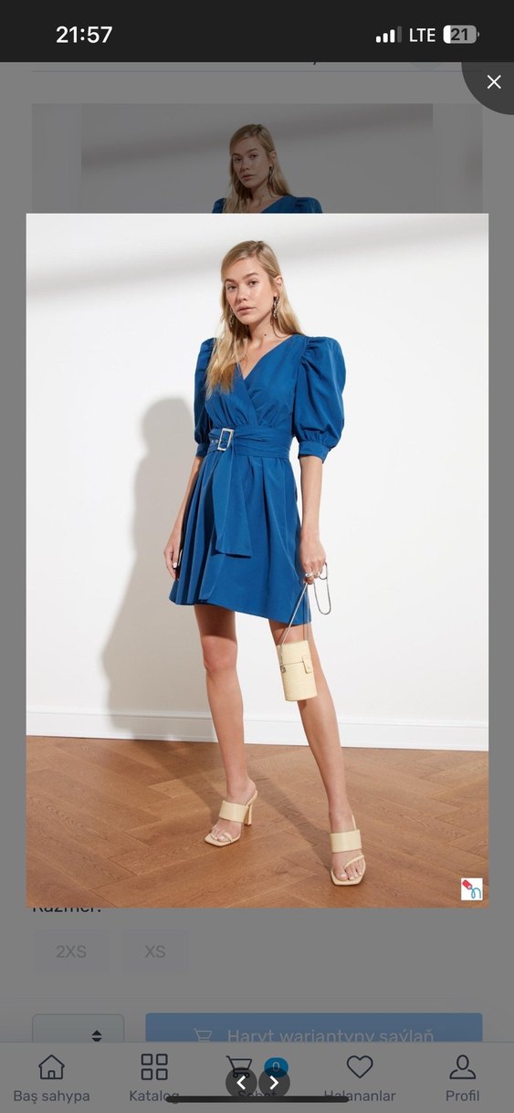 Kemerli V Yaka Lacivert Mini Elbise - Görsel 4