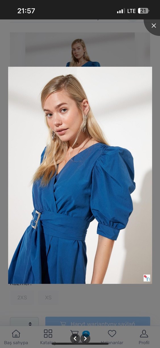 Kemerli V Yaka Lacivert Mini Elbise - Görsel 2