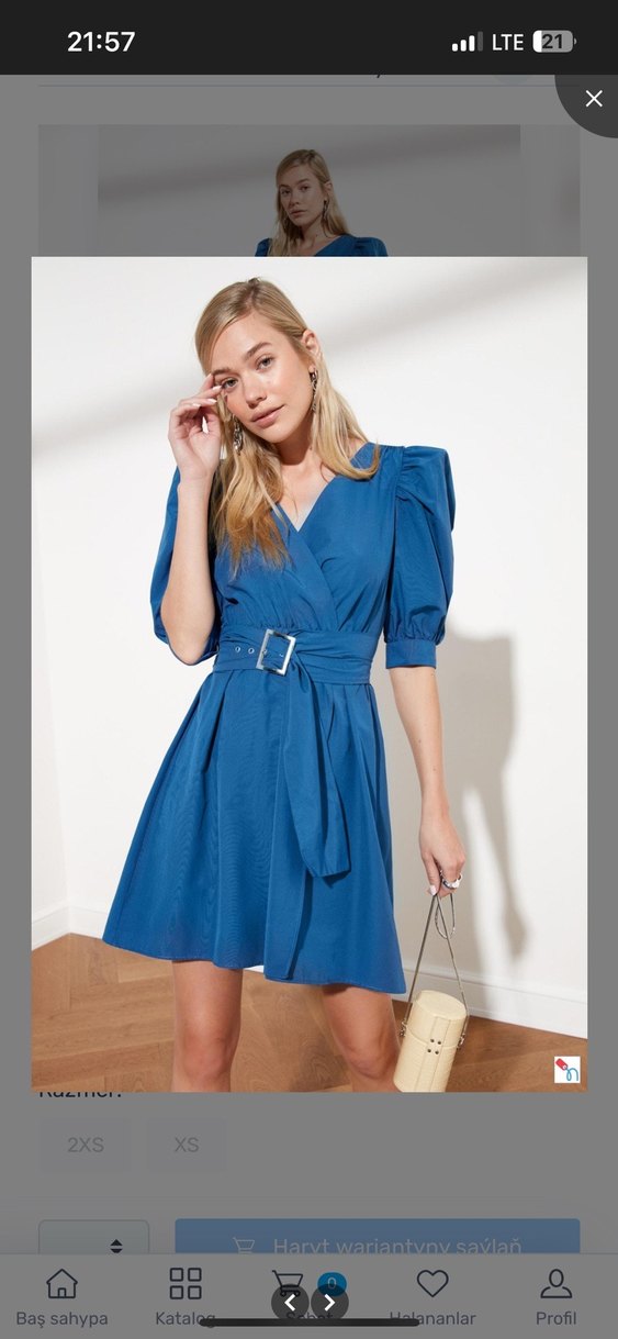 Kemerli V Yaka Lacivert Mini Elbise - Görsel 3