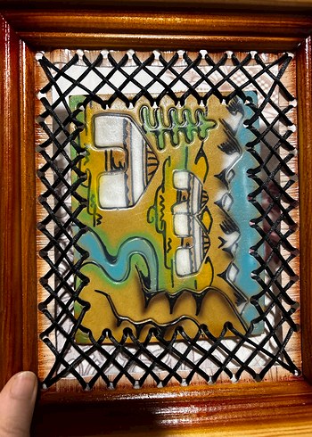 Kazakistan el işçiliği deri işleme ahşap örme tablo - Görsel 4