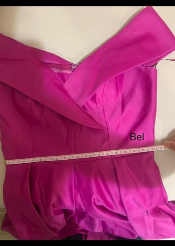 Pembe Uzun Drapeli V Yaka Kadın Abiye - Görsel 5