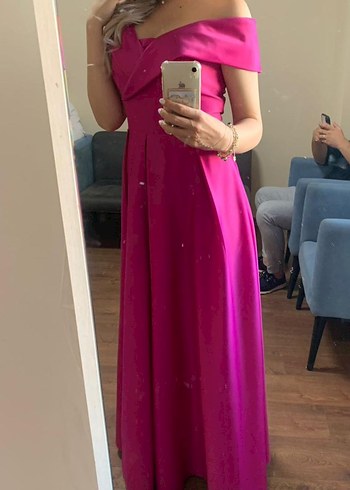 Pembe Uzun Drapeli V Yaka Kadın Abiye - Görsel 2