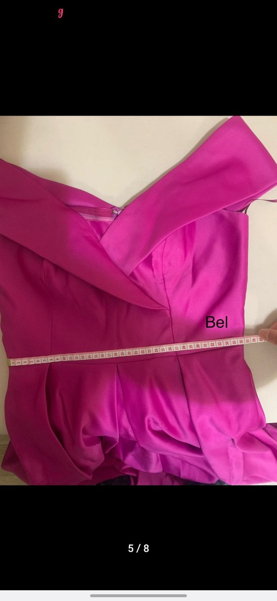 Pembe Uzun Drapeli V Yaka Kadın Abiye - Görsel 5