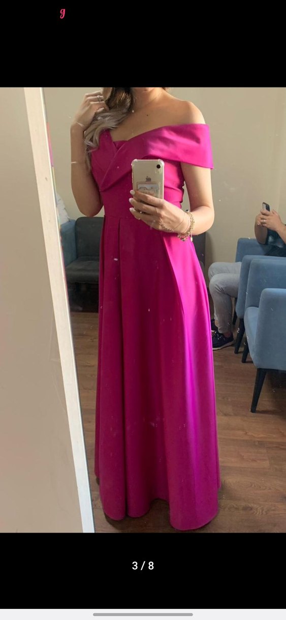 Pembe Uzun Drapeli V Yaka Kadın Abiye - Görsel 2