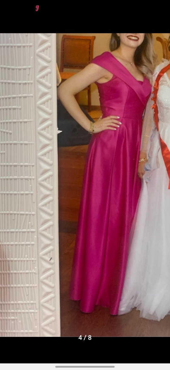 Pembe Uzun Drapeli V Yaka Kadın Abiye - Görsel 4