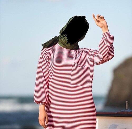 Mavi Limon Çizgili Penye Tunik