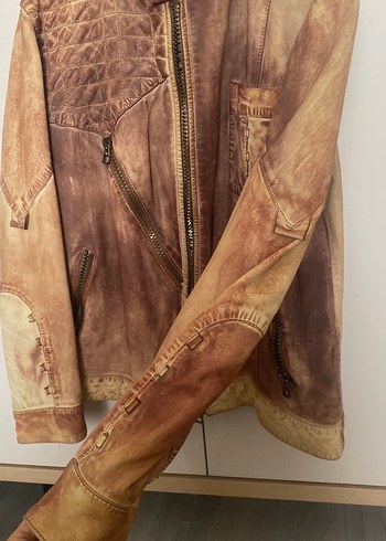 Kahverengi Vintage Erkek Deri Biker Ceket - Görsel 3