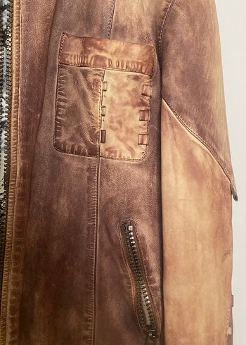 Kahverengi Vintage Erkek Deri Biker Ceket - Görsel 2