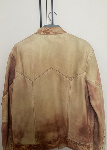 Kahverengi Vintage Erkek Deri Biker Ceket - Görsel 4