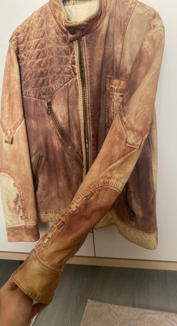 Kahverengi Vintage Erkek Deri Biker Ceket - Görsel 3