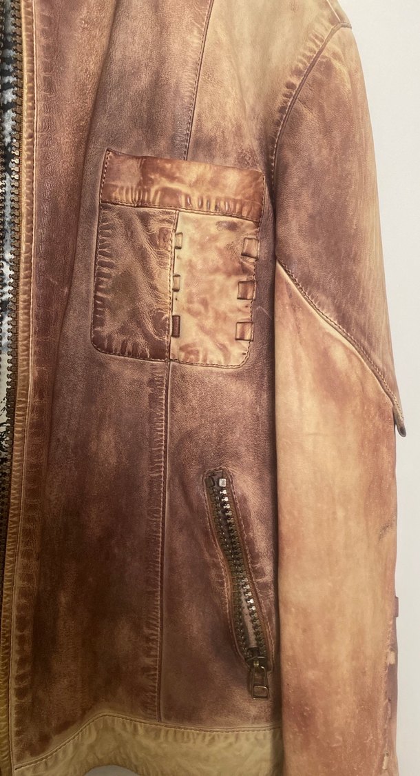 Kahverengi Vintage Erkek Deri Biker Ceket - Görsel 2