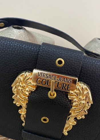 Versace Jeans Couture Kemerli Siyah Deri Çanta - Görsel 2