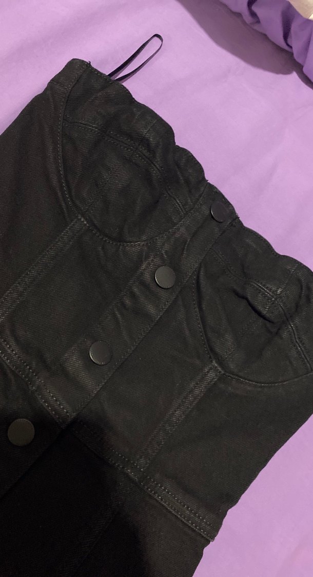 Düğmeli Siyah Uzun jean Gotik elbise - Görsel 3