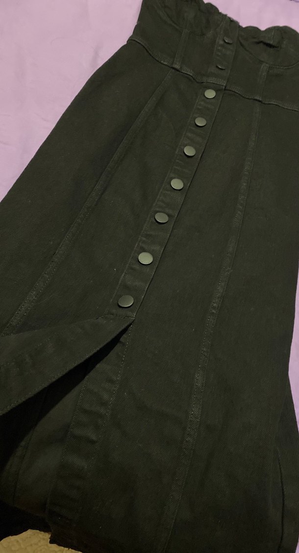 Düğmeli Siyah Uzun jean Gotik elbise - Görsel 2