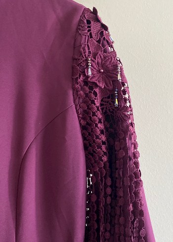 Mor Zincir Detaylı Uzun Abiye Elbise - Görsel 3