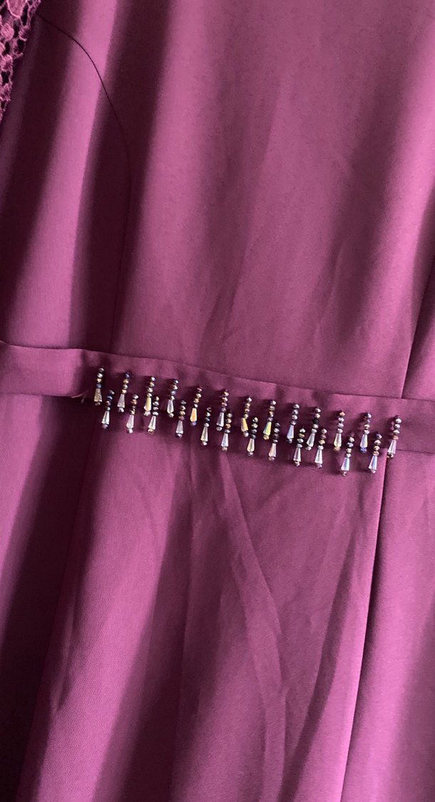 Mor Zincir Detaylı Uzun Abiye Elbise - Görsel 2