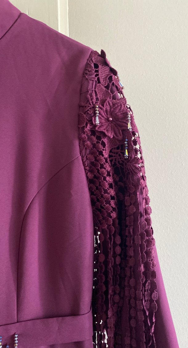 Mor Zincir Detaylı Uzun Abiye Elbise - Görsel 3