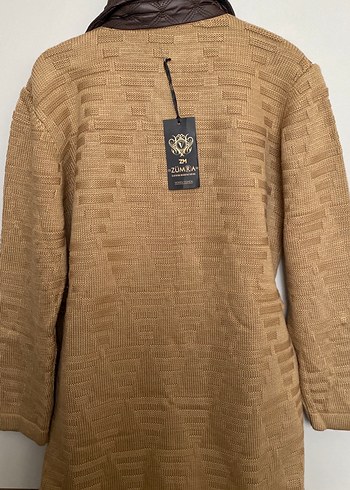 Düğmeli Uzun Kahverengi Keten Kadın Kaban - Görsel 4