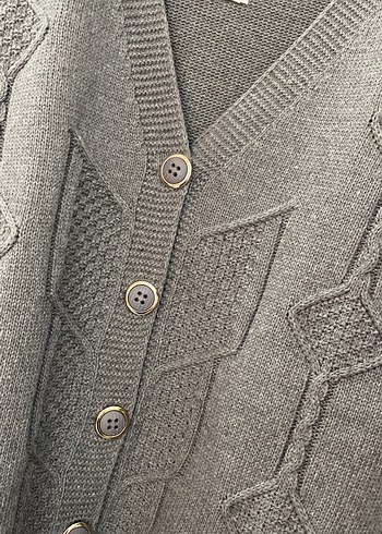 Gri Örgü Kadın Hırka, Normal Boy, Rahat Kesim - Görsel 2