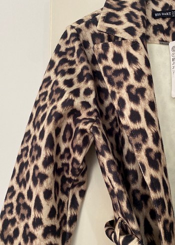 Kahverengi Leopar Desenli Kemerli Kadın Kaban - Görsel 3